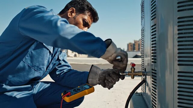 HVAC Technician Repairs Air Conditioner