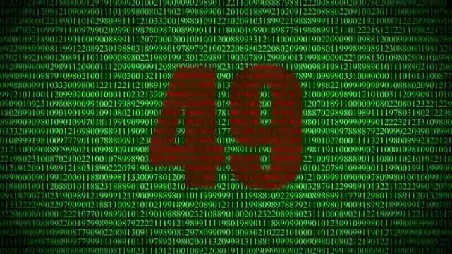 Red number 49 symbol on green digital data stream, technology and cyberspace concept
