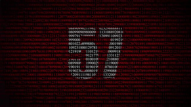 Digital code matrix digital grid with red '57' symbol - technology and data visualization