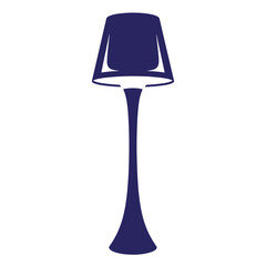 Fototapeta premium Dark blue floor lamp with long thin stem and conical shade home decor object