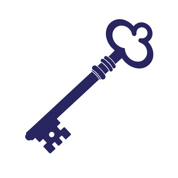 Large old fashioned skeleton key with heart shaped handle on white