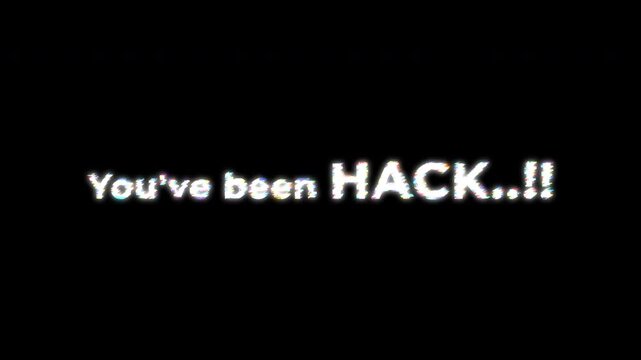 Warning sign with 'You've Been Hack' text, neon glow showing System Overload and Risk Detected text on a tech glitch background. Cybersecurity concept. 4K video with alpha channel.