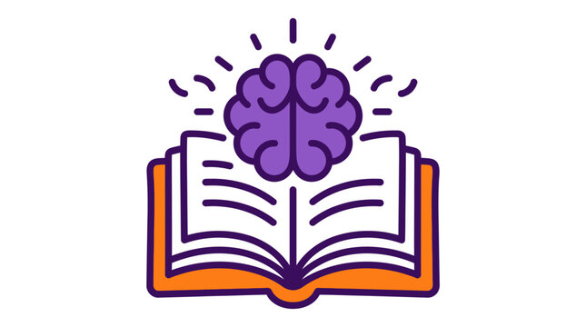 Brain icon above open book for education and knowledge concept