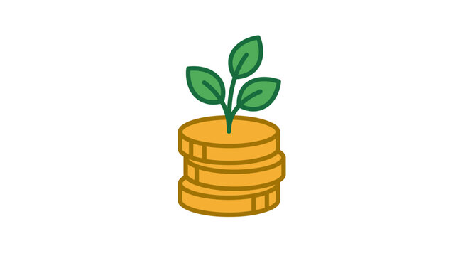 Financial growth concept with coins and green plant sprout