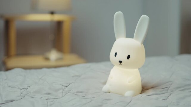 Soft squishy rabbit LED lamp, BPA-free silicone nightlight for nursery and baby sleep.