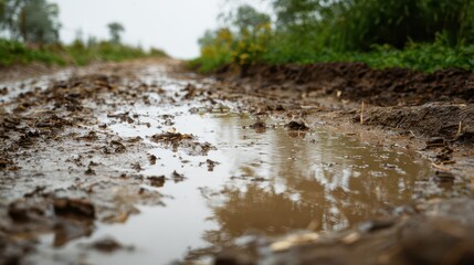 Fototapeta premium Mud pit under a cloudy sky creates wet scenery