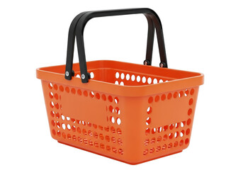 Fototapeta premium Vibrant orange shopping basket with black handles isolated on transparent background