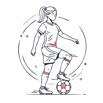 women soccer player with ball line art vector design, sport, vector, player, ball, football, soccer, athlete, illustration, cartoon, game, running, sports, baseball, action, people, team, silhouette,