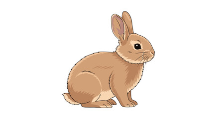 Obraz premium A detailed illustration showcases a brown rabbit with realistic textured fur and expressive features, sitting attentively and facing right on a plain white background.