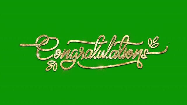Congratulations Text animation in 2 clips on green screen alpha channel. Transparent background. Great for festivals, Anniversary, Celebration, and Success greetings. 