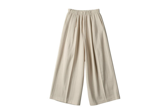 Beige wide-leg culotte trousers made from linen, featuring an elastic waist for comfortable, relaxed fashion