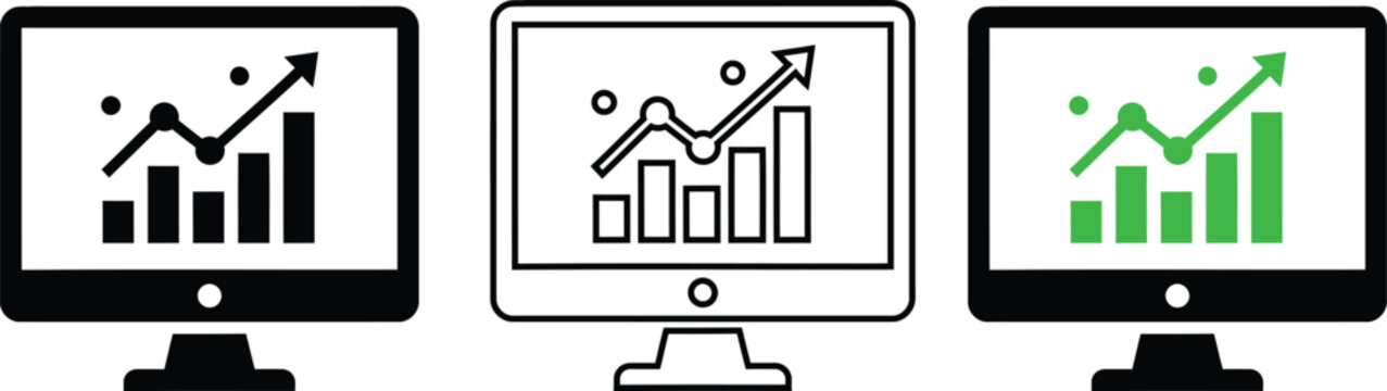 Computer Monitor Icons Displaying Upward Trending Graphs screen