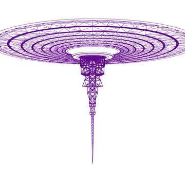 Purple wireframe HAARP array structure with concentric rings