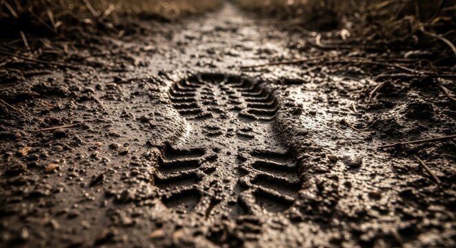 Deep Soldier Bootprint Embedded in Muddy Ground