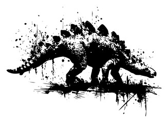 Detailed stegosaurus dinosaur illustration in artistic ink splatter style © UrbanDruid