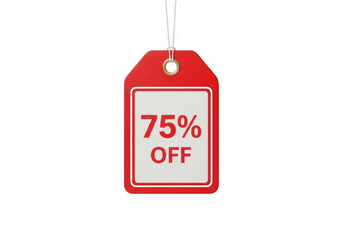 Discount tag with 75 percent off label isolated on transparent background