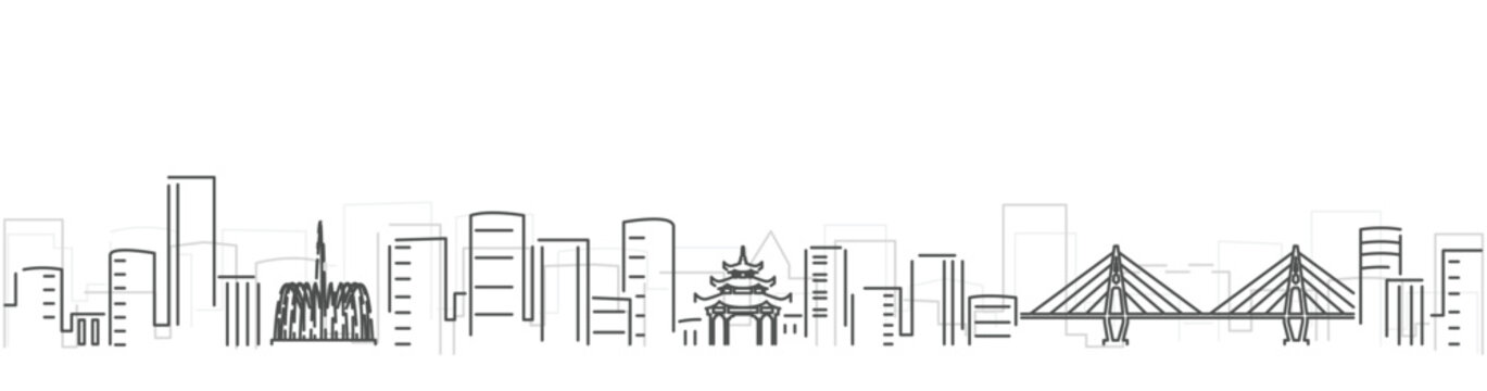 Shantou Simple Dark Lines Skyline on White Background