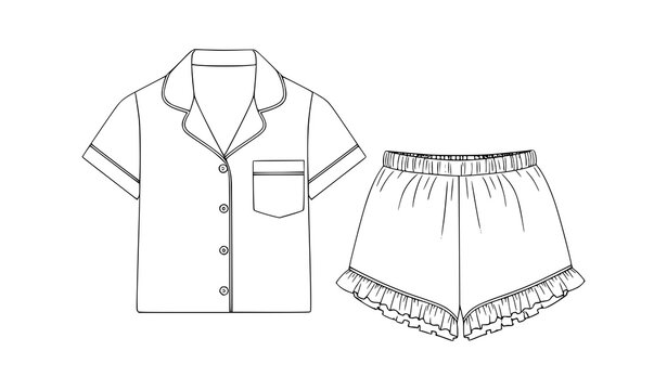 Women resort collar pajama set with frill shorts sleepwear vector