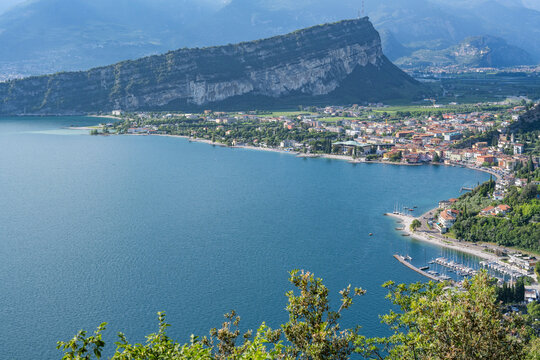 Lake garda view, torbole town, mountain scenery