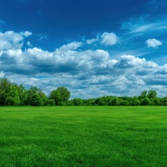 Obraz premium Vibrant green grass under a bright blue sky