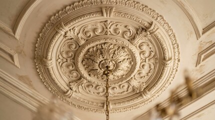 Obraz premium An ornate circular ceiling design with intricate patterns and molding in a classic architectural style