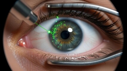 Closeup of a human eye undergoing laser surgery for vision correction 2.