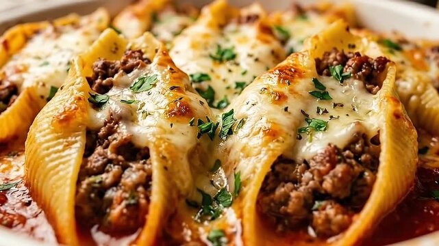 Close-up shot of delectable stuffed shells dish