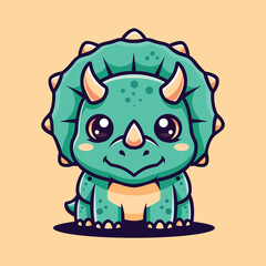 Fototapeta premium Cute Cartoon Triceratops Sitting with Smiling Face Pale Background Illustration