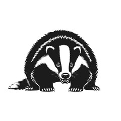 Black and white illustration of a European badger on a white background. © Wiliam Robert