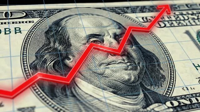 US dollar banknote with rising graph line.
