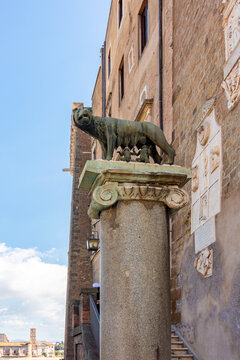 Capitoline Wolf (Lupa Capitolina) feeding Romulus and Remus (founders of the city of Rome) - on Capitoline Hill in Rome, Italy