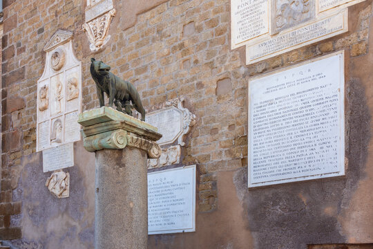 Capitoline Wolf (Lupa Capitolina) feeding Romulus and Remus (founders of the city of Rome) - on Capitoline Hill in Rome, Italy