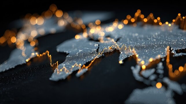 Abstract global financial graph overlay on a world map with glowing lights symbolizing data