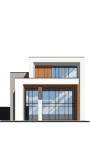 Modern house with large windows and balcony.