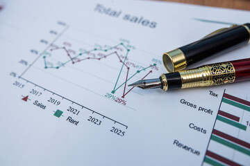 Financial Analysis and Sales Growth Statistics on Business Reports with Elegant Pen