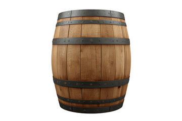 Fototapeta premium Wooden oak barrel with metal hoops for storing and aging wine, whiskey, beer, rum, and other alcoholic beverages, transparent background