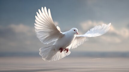 Fototapeta premium white dove soaring above open sky, jet flying parallel far away, cinematic minimal composition 