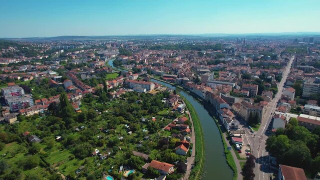 Aerial view around the old town in the city Nancy in France on a sunny  summer noon.
