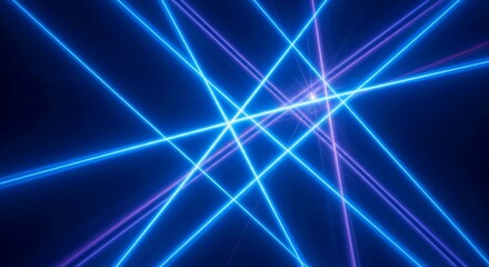 Intersecting Neon Blue and Purple Laser Beams on a Dark Background abstract