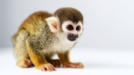Obraz premium Adorable Baby Squirrel Monkey Close Up Isolated on White Background 