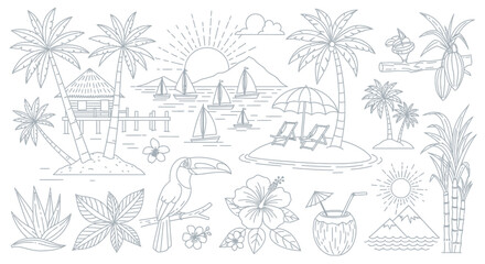 Obraz premium Serene Beach Scene with Lounge Chairs Palm Trees and Sunset View