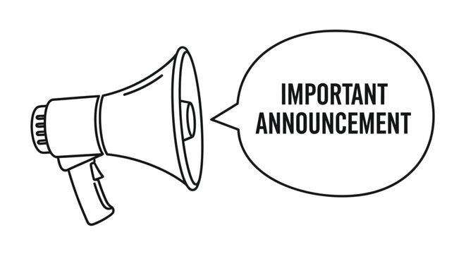 Line art illustration of a megaphone with the text important announcement