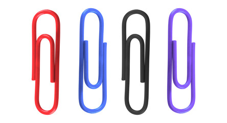 Isolated Red, blue, black, purple Paper Clip is Used to Secure Documents, Hold Papers Together, Organize Files