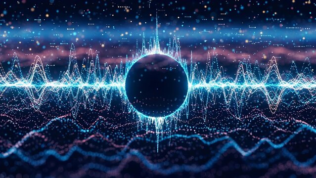 Abstract Digital Sphere Pulsating with Energy and Light Waves.