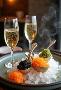 Exclusive Caviar Service on Crushed Ice Luxury Fine Dining Experience