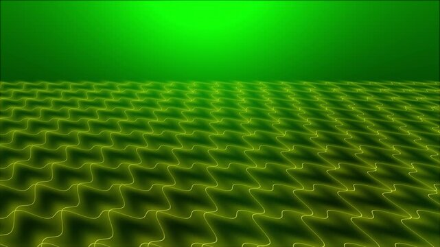 Futuristic green neon grid floor background with glowing digital lines and perspective landscape. Perfect for cyber technology themes, sci-fi environments, virtual reality, data visualization, and mod