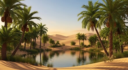 Fototapeta premium Desert oasis with palms.