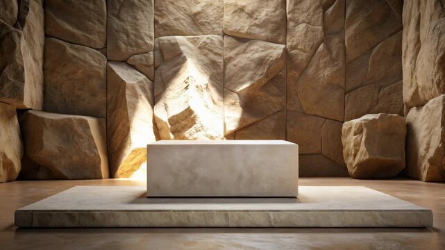 The peaceful atmosphere of nature and the podium made of stone in the sunlight
