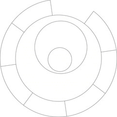 Technical landscape architectural plan showing concentric circular design with radial segments creating geometric pattern for plaza, roundabout or circular garden layout. © Riki