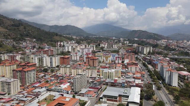 aerial view of the city and mountains. Merida, Venezuela. Latinoamerican Place.